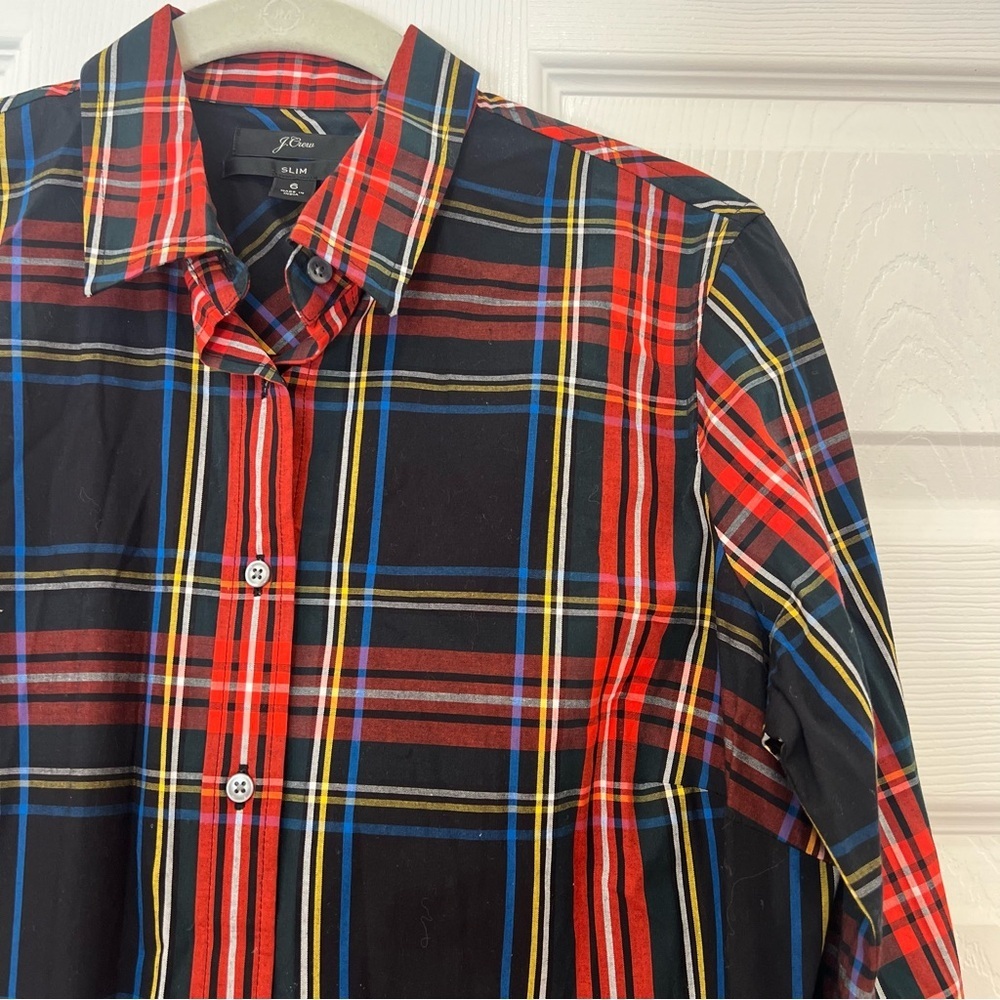 J Crew Slim Stretch Perfect Shirt Black Stewart Tartan Womens 6 Cotton Holiday - Picture 3 of 5